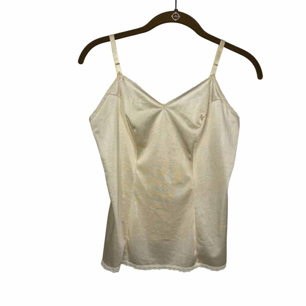 Vintage Vanity Fair Ivory Nylon Adjustable Straps Lace Trim Slip Size 36 Lingeri